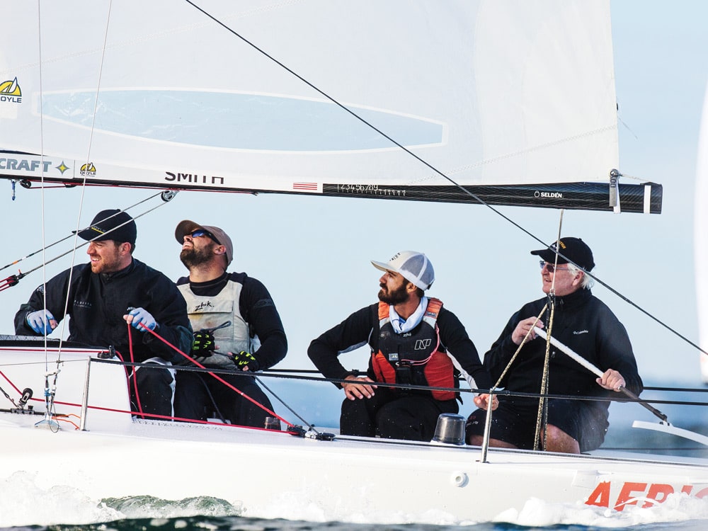 Jud Smith, tactician Lucas Calabrese and crewmates Will Felder and Marc Gauthier