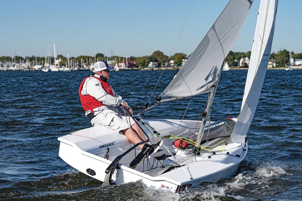 BOTY judge Chuck Allen testing the Melges 15